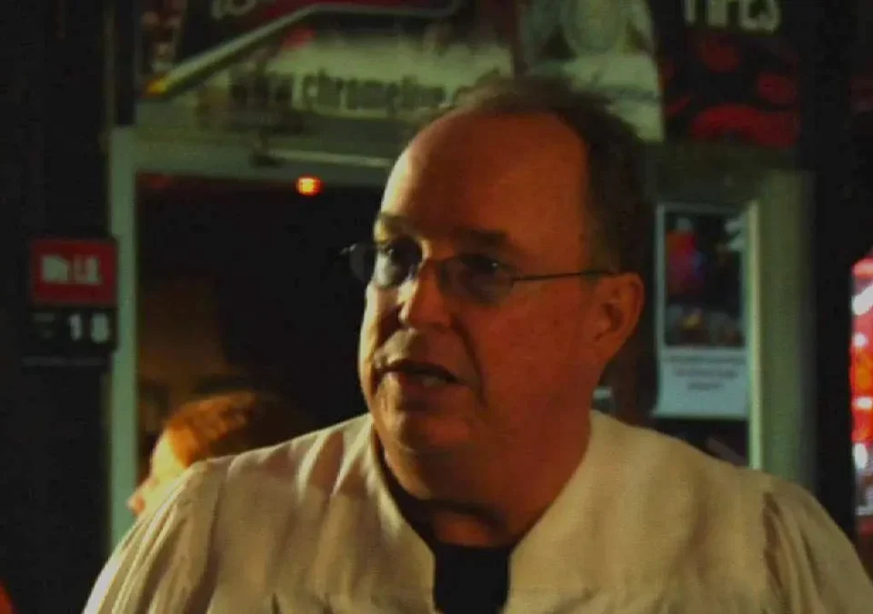 Actor Steve Bowder performing a scene at the Chrome Lounge in Omaha for the movie Apparition.