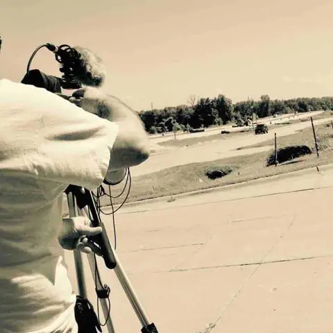 Cinematographer Devon Leesley filming the lead character driving to a gas station for the movie Apparition