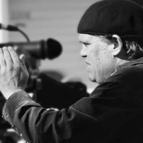 Director Jamison reviewing camera footage on set in Council Bluffs, IA for the movie Apparition.