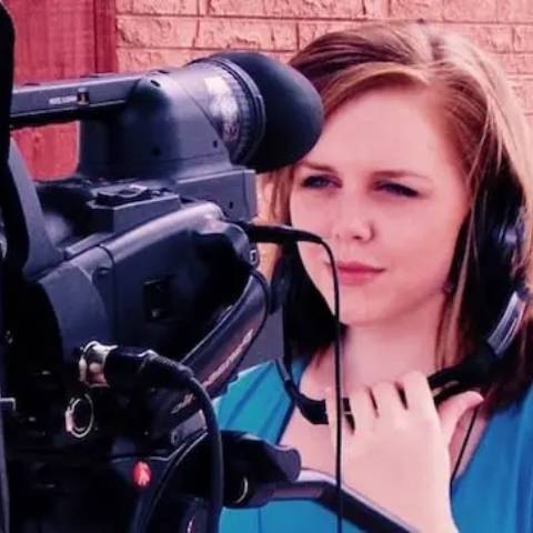 Sarah Klopp reviewing trailer footage for Apparition, a supernatural thriller filmed in Bellevue NE and Council Bluffs, IA