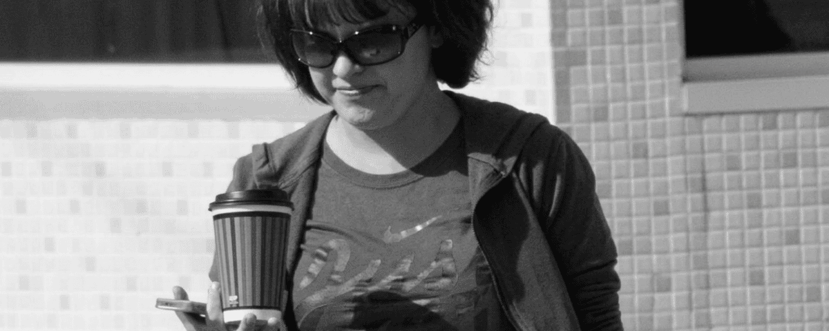 Amy Pilling on location filming a scene for the movie Apparition in Oakland, Iowa.